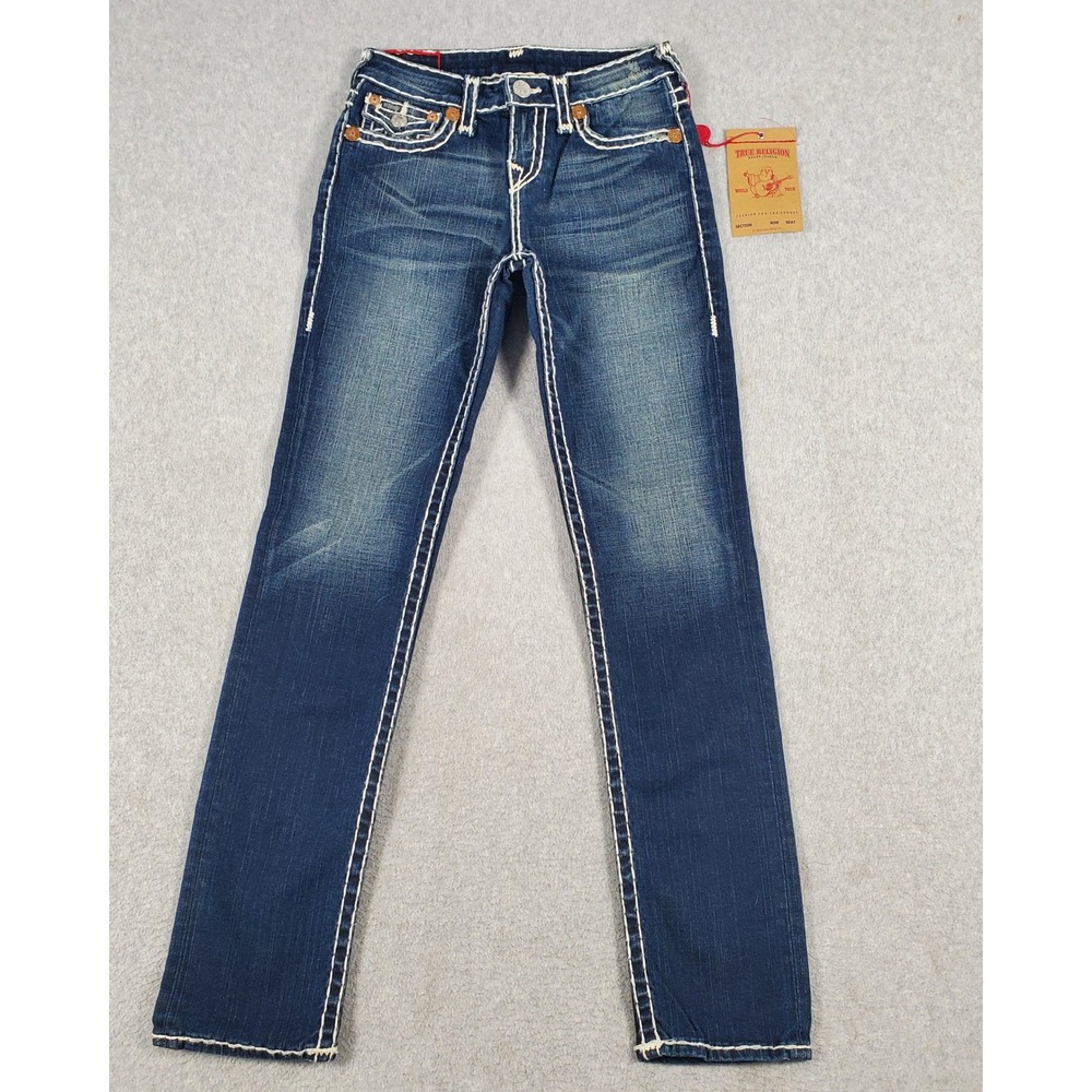 True Religion Julie Super T Jeans Dark Wash White Stitch Skinny Size 14 (24X30)